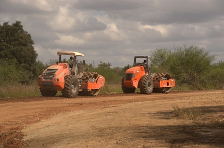 Road Construction tractors working on road